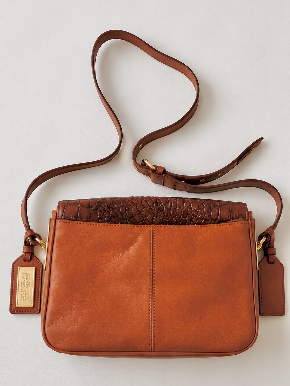 Badgley Mischka Genuine Leather Croc Embossed Shoulder Bag Brown - Picture 4 of 8